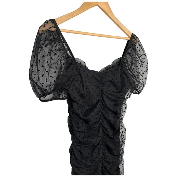 Divided H & M Ruched Gathered Polka Dot Mesh Party Cocktail Dress Black M - Picture 10 of 12